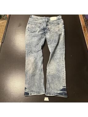 Vintage buckle faded acid washed denim jean straight fit size 32x 30 women’s